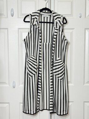 Black & White Striped Netted Duster Vest- Women's M/L